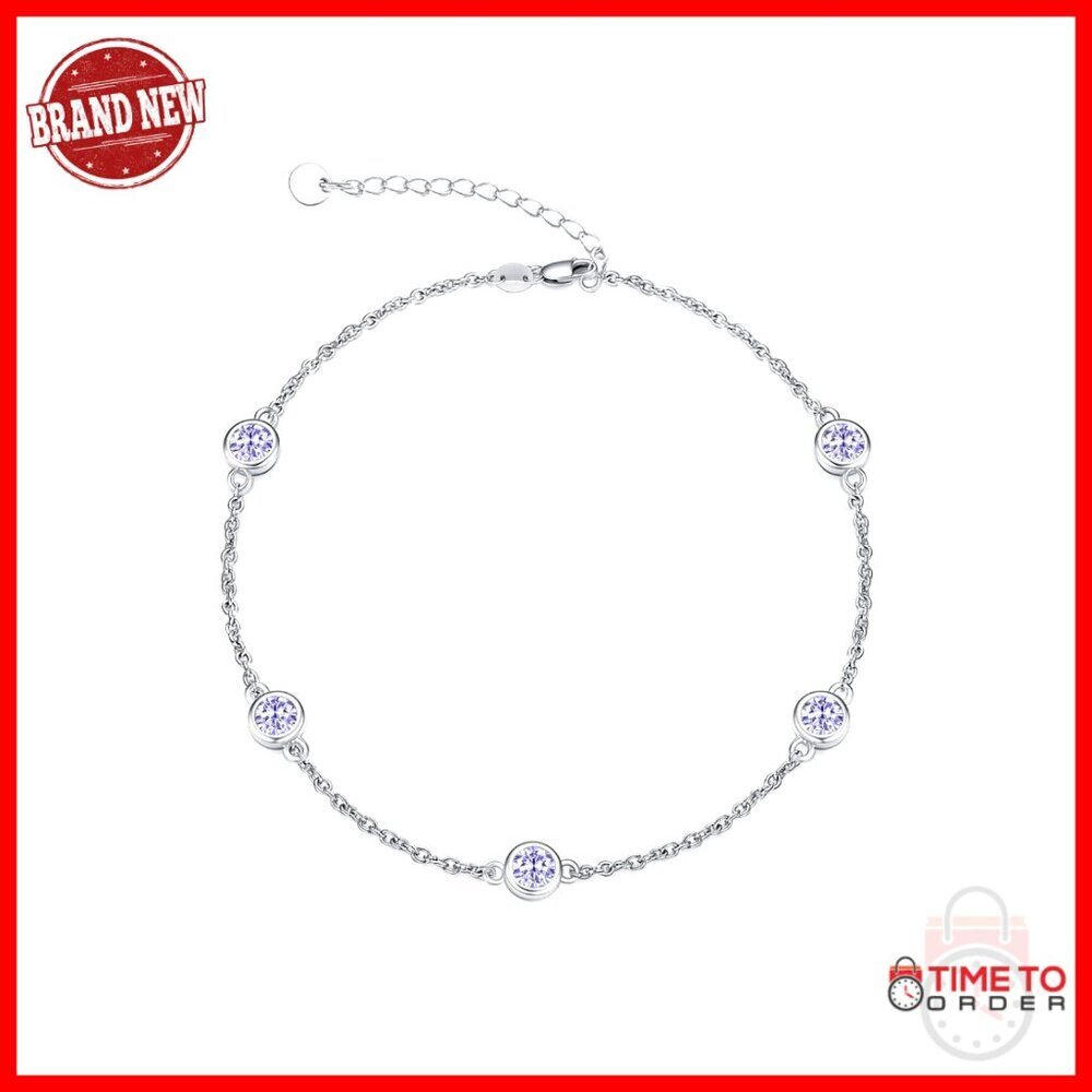 Sterling Silver Birthstone Bracelet Elegant Adjustable Link Anklet Jewelry Gift